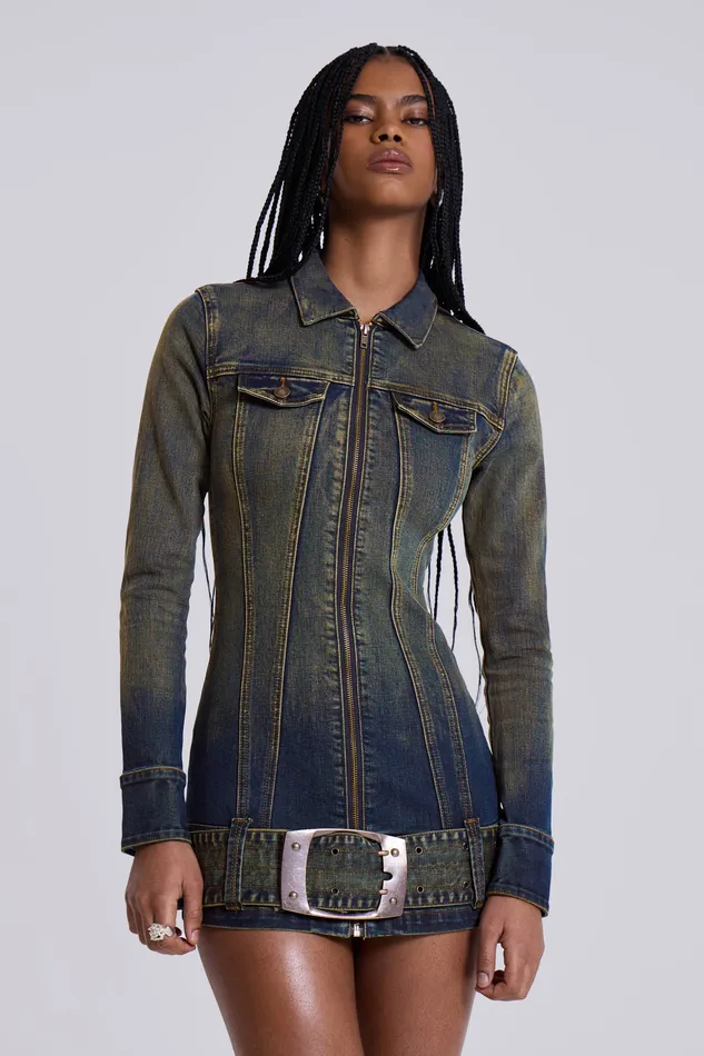 Jaded London Shop Steel City Denim Mini Dress Women Tops