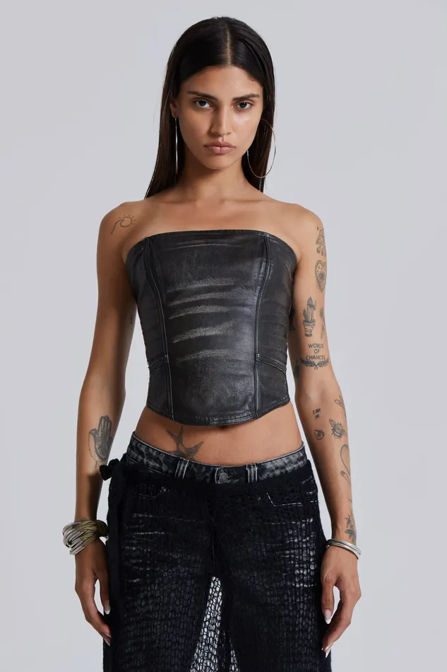 Jaded London Tops Women Shop Ash Faux Leather Corset