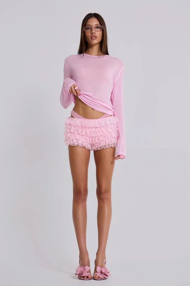 Jaded London Tops Women Shop Pink Rhea Lace Bloomer Shorts