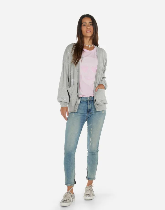 Jamila Crystal Hearts Heather Grey Women039s Lauren Moshi Sweaters and Knits