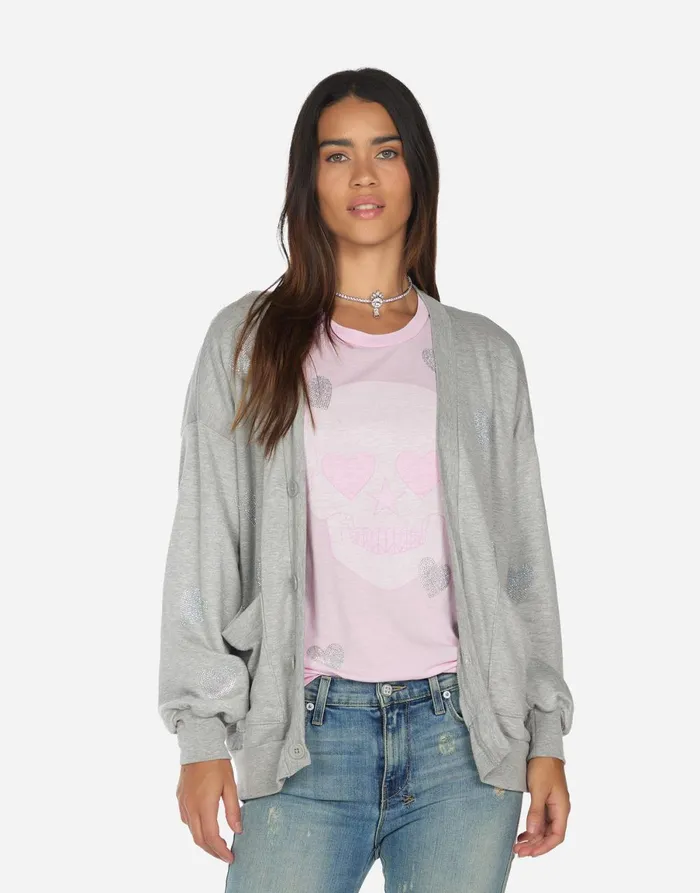 Jamila Crystal Hearts Heather Grey Women039s Lauren Moshi Sweaters and Knits
