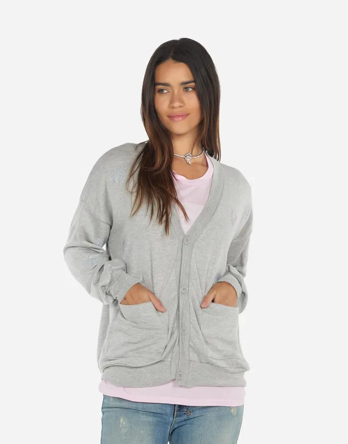 Jamila Crystal Hearts Heather Grey Women039s Lauren Moshi Sweaters and Knits