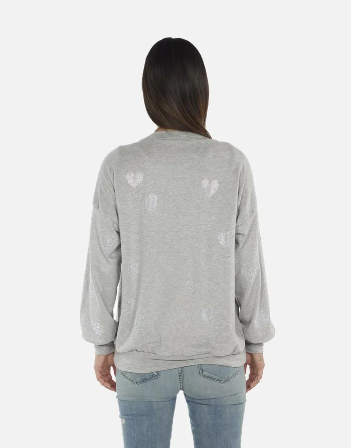 Jamila Crystal Hearts Heather Grey Women039s Lauren Moshi Sweaters and Knits