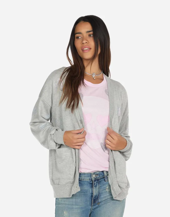 Jamila Crystal Hearts Heather Grey Women039s Lauren Moshi Sweaters and Knits