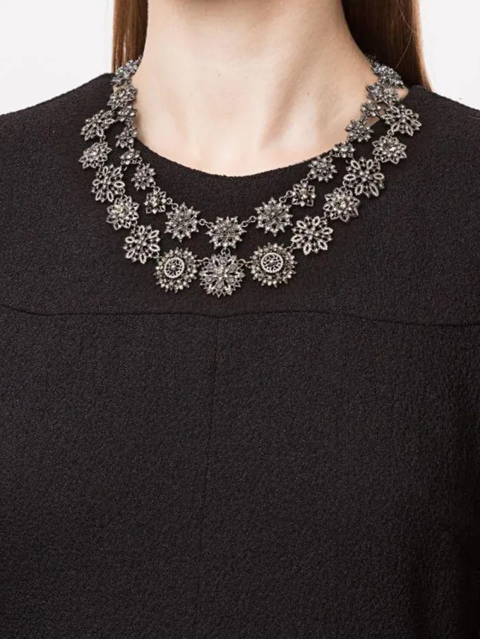 Jewelry Marchesa Necklaces Double Strand Flower Necklace Black Diamond