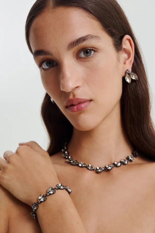 Jewelry Scanlan Theodore Women CRYSTAL LEAF BRACELET BLACKDIAMOND