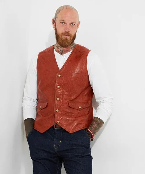 Joebrowns Leather Jackets Apparel Embossed Leather Waistcoat Brick