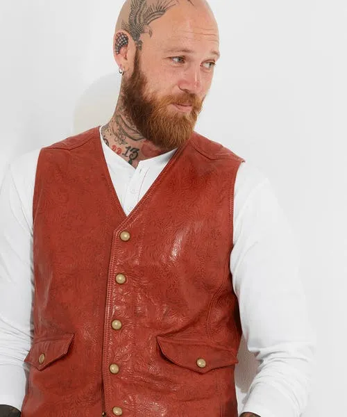 Joebrowns Leather Jackets Apparel Embossed Leather Waistcoat Brick