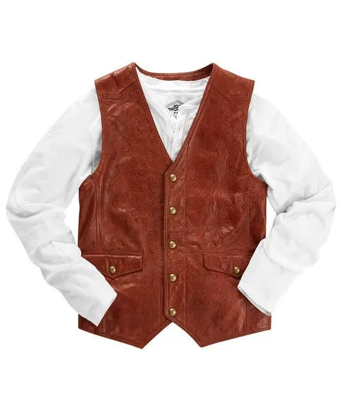 Joebrowns Leather Jackets Apparel Embossed Leather Waistcoat Brick