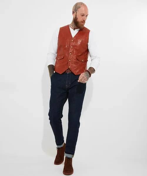 Joebrowns Leather Jackets Apparel Embossed Leather Waistcoat Brick
