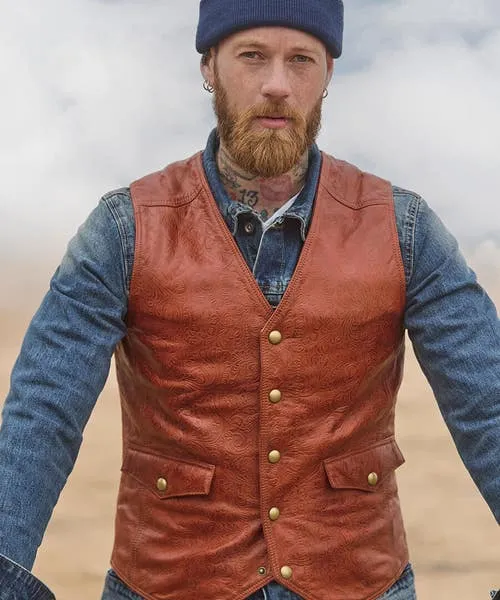 Joebrowns Leather Jackets Apparel Embossed Leather Waistcoat Brick