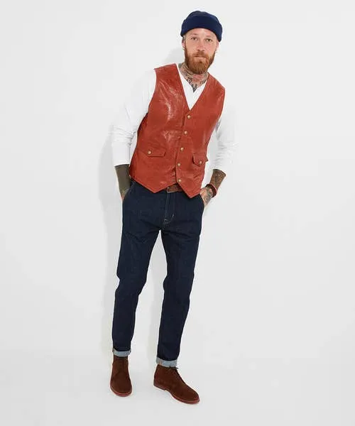 Joebrowns Leather Jackets Apparel Embossed Leather Waistcoat Brick