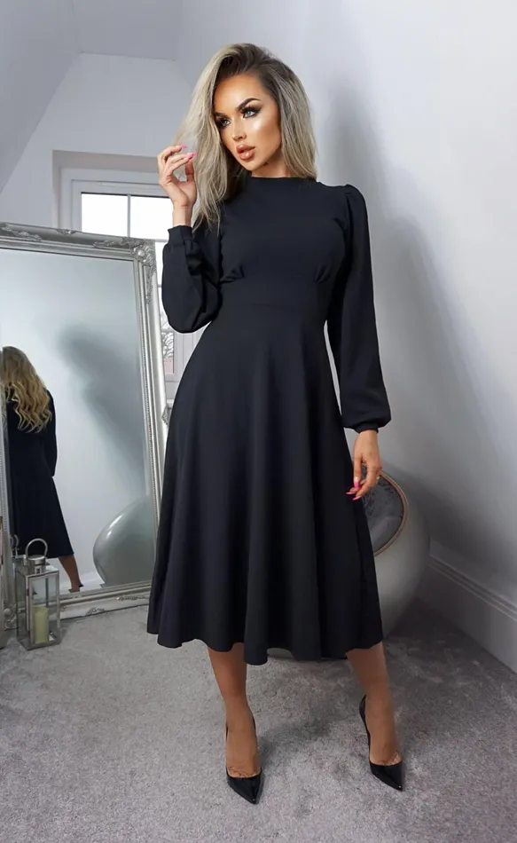 Julietta Black Long Sleeve Turtle Neck Skater Dress Women Missfiga Skater Dresses