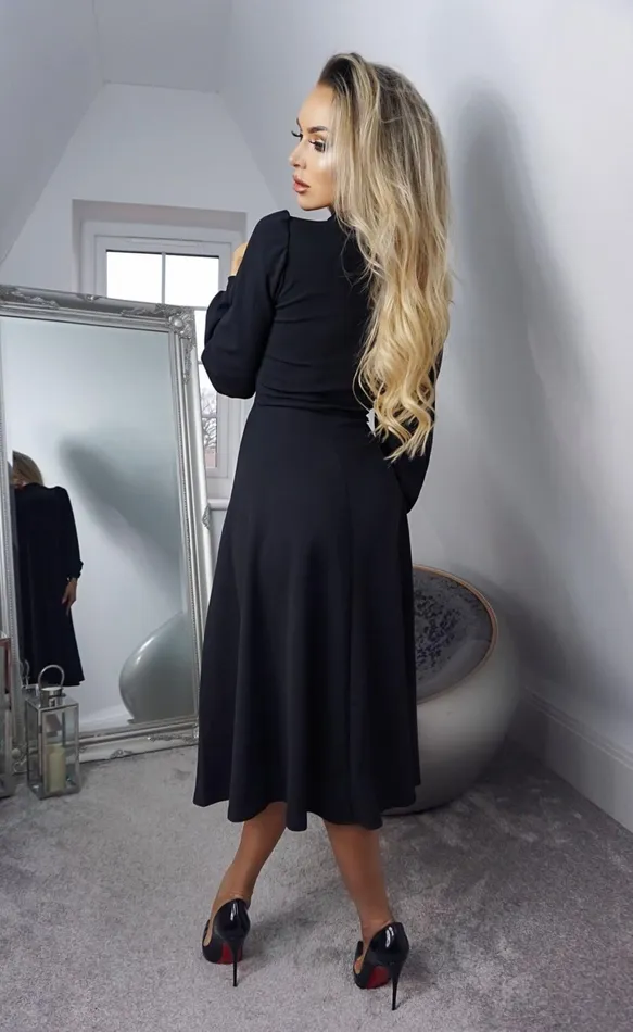 Julietta Black Long Sleeve Turtle Neck Skater Dress Women Missfiga Skater Dresses