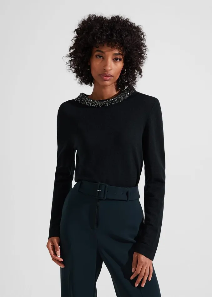 Jumpers and Cardigans Women HOBBS Esther Sequin Jumper With Cashmere Forest Green