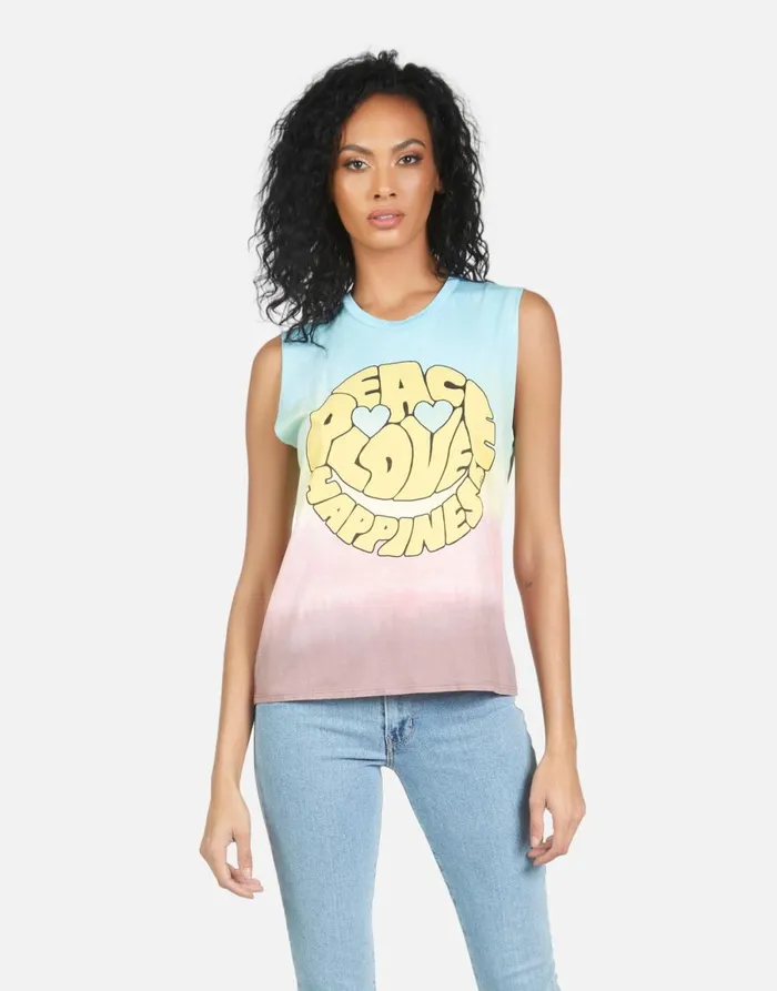 Kel Text Happy Face Rainbow Ombre Women039s Lauren Moshi Tanks