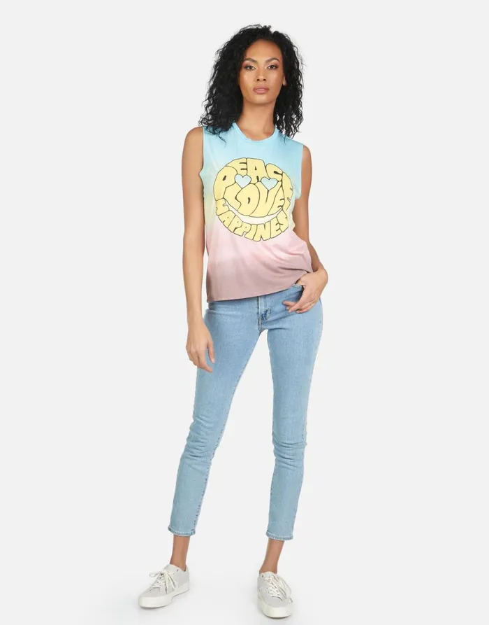 Kel Text Happy Face Rainbow Ombre Women039s Lauren Moshi Tanks