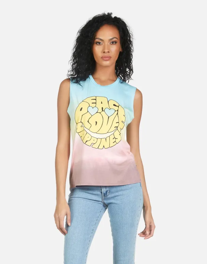 Kel Text Happy Face Rainbow Ombre Women039s Lauren Moshi Tanks