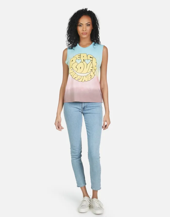 Kel Text Happy Face Rainbow Ombre Women039s Lauren Moshi Tanks
