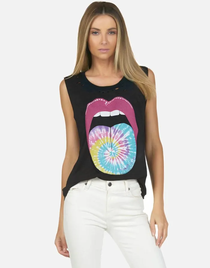 Kel Tie Dye Tongue Onyx Women039s Lauren Moshi Tanks