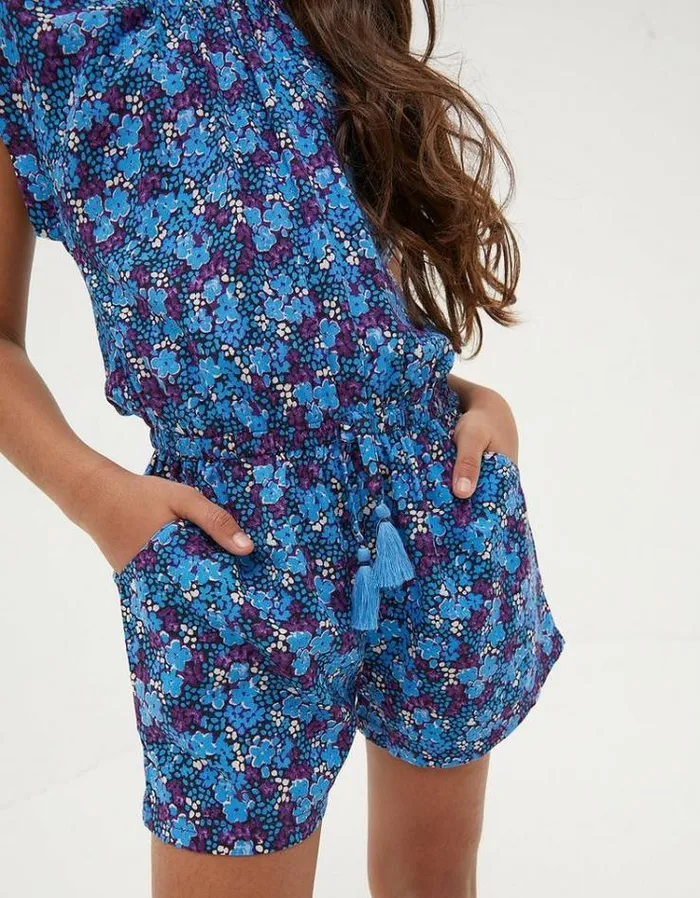 Kids FatFace Jumpsuits and Playsuits Ink Floral Printed Playsuit Blue