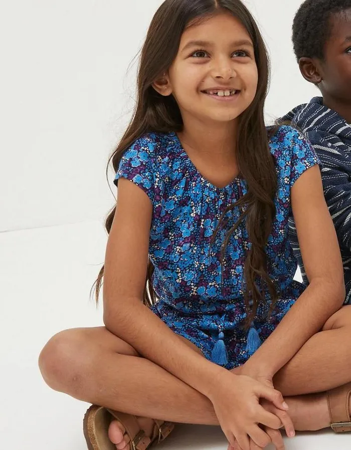 Kids FatFace Jumpsuits and Playsuits Ink Floral Printed Playsuit Blue