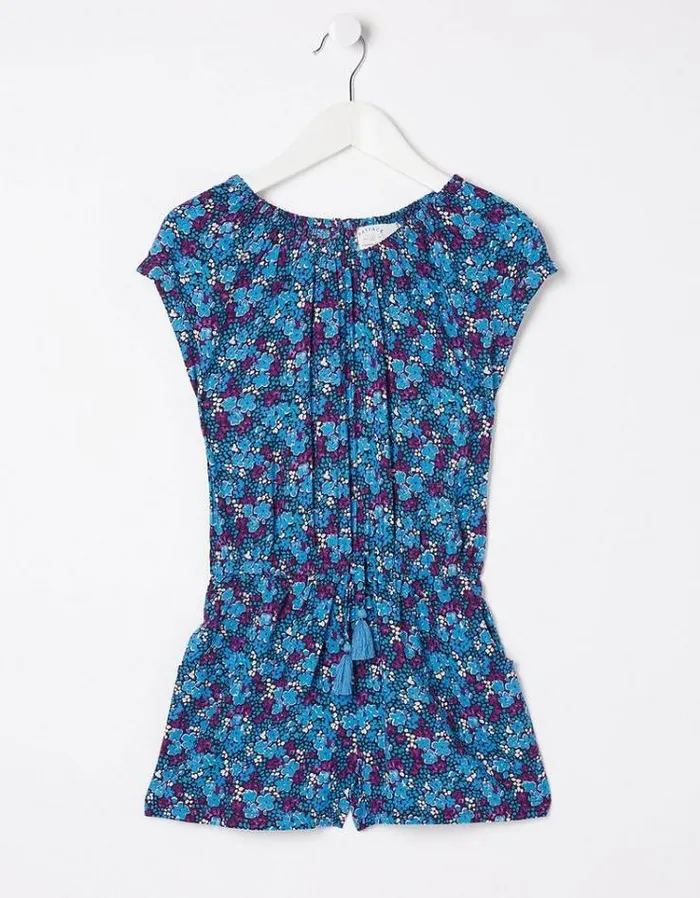 Kids FatFace Jumpsuits and Playsuits Ink Floral Printed Playsuit Blue