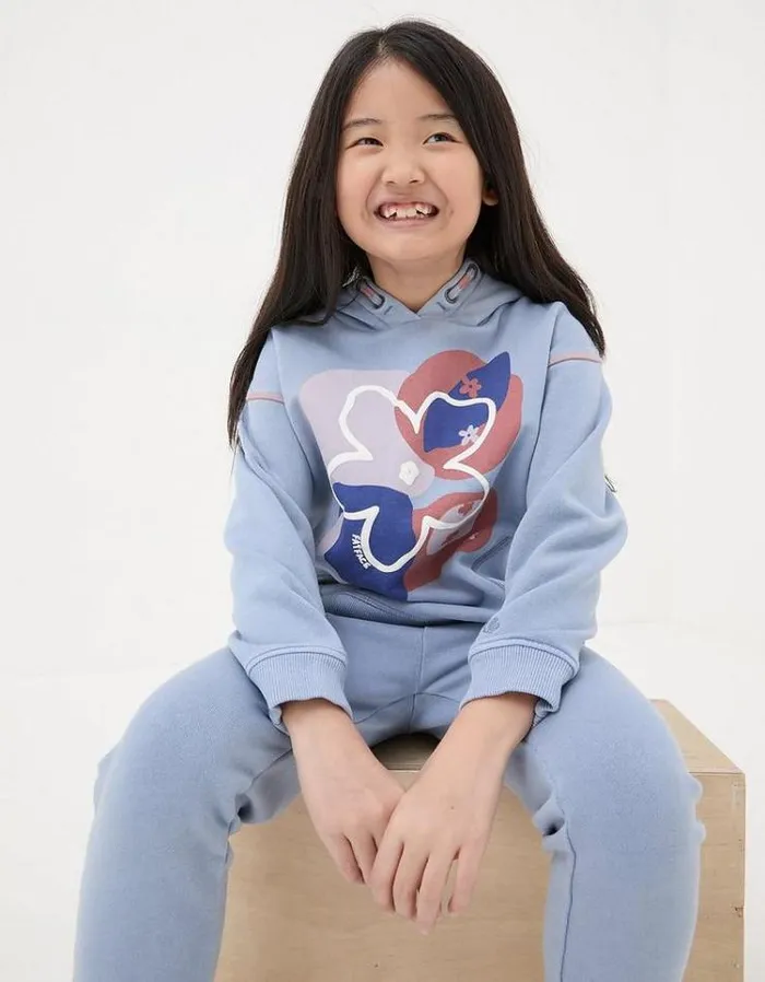 Kids FatFace Sweatshirts and Hoodies Abstract Floral Popover Hoodie Washed Blue