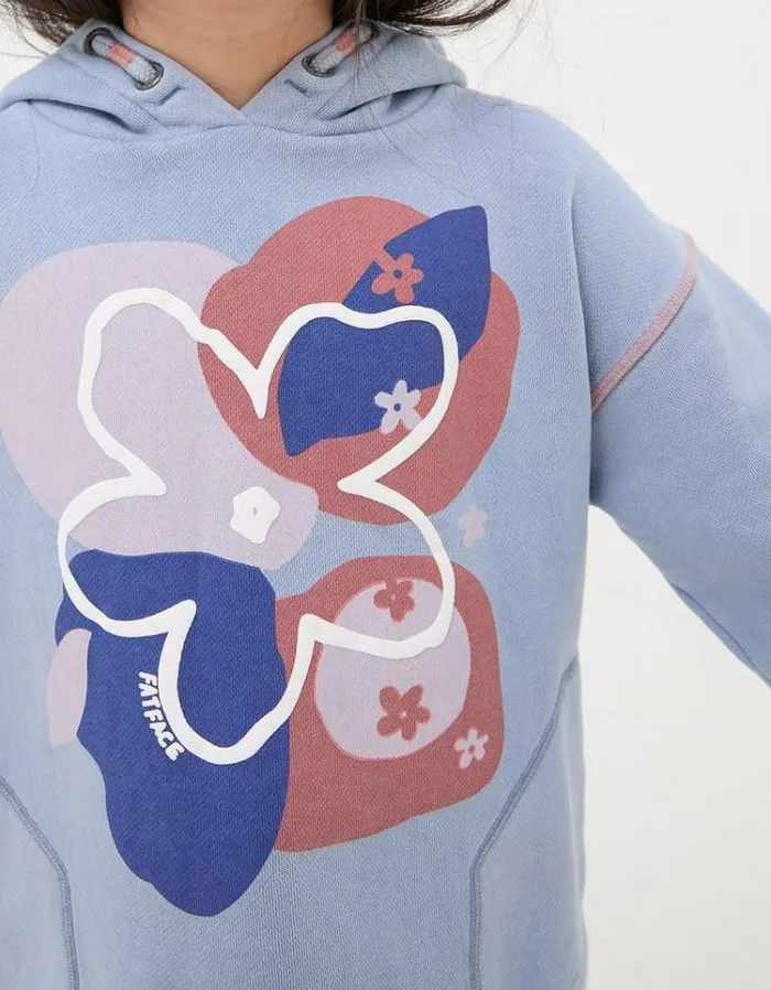 Kids FatFace Sweatshirts and Hoodies Abstract Floral Popover Hoodie Washed Blue