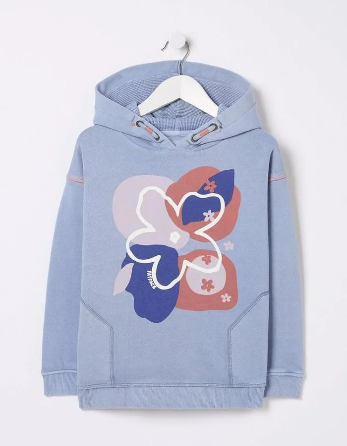 Kids FatFace Sweatshirts and Hoodies Abstract Floral Popover Hoodie Washed Blue