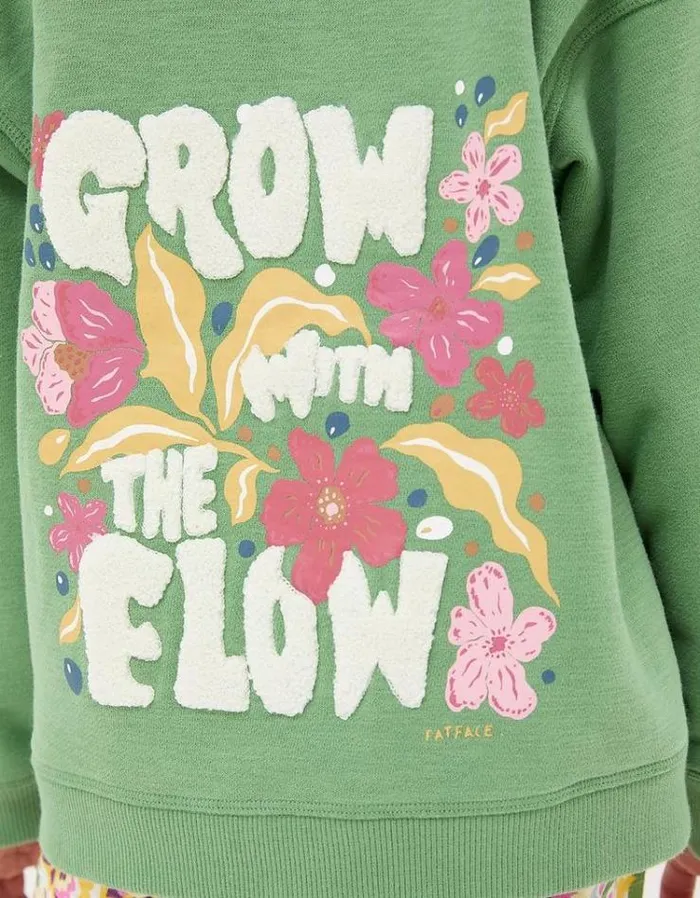 Kids FatFace Sweatshirts and Hoodies Grow With The Flow Hoodie Washed Green