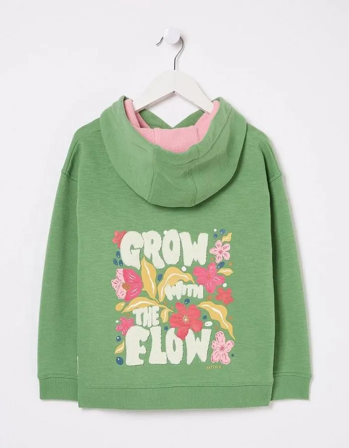 Kids FatFace Sweatshirts and Hoodies Grow With The Flow Hoodie Washed Green