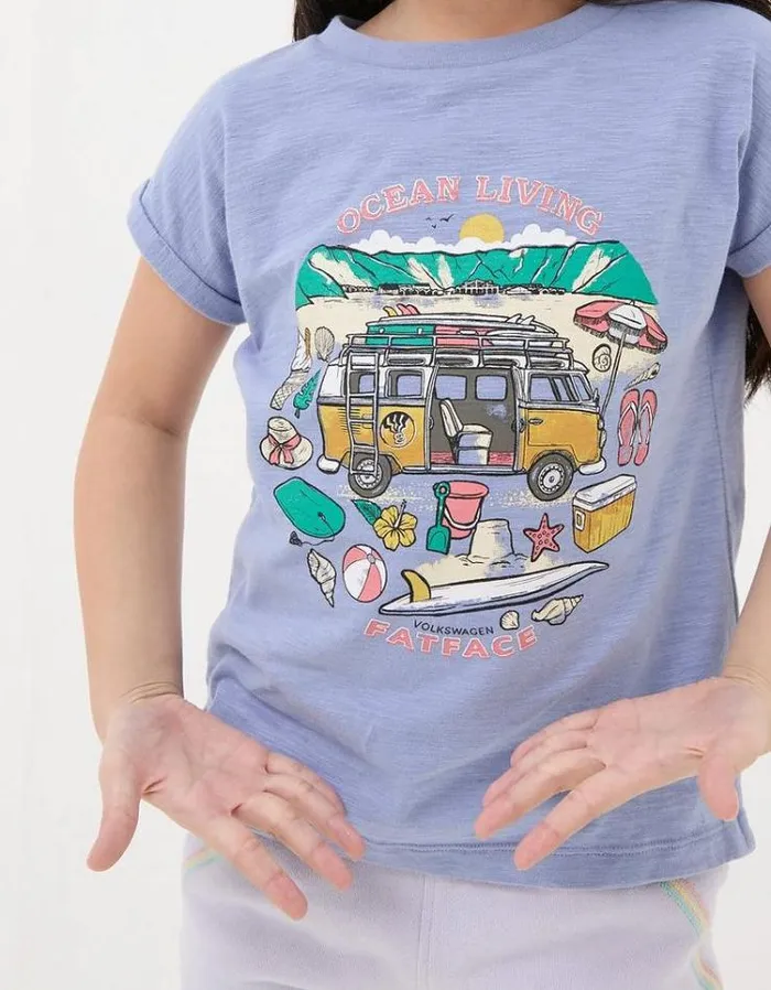 Kids FatFace Tops and TShirts VW Graphic Jersey T Shirt Washed Blue