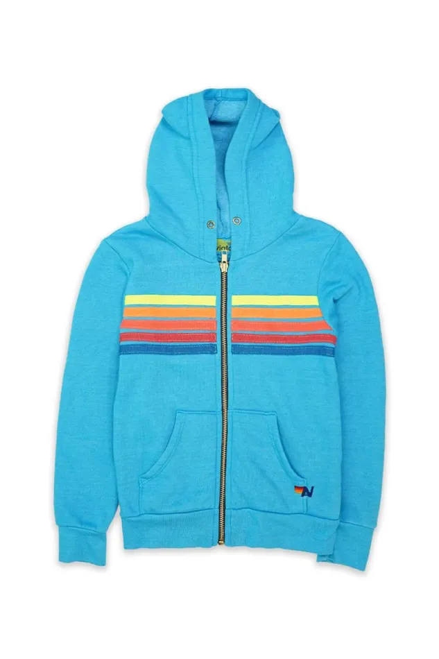 Kids Kids Collection Aviator Nation KID039S 5 STRIPE HOODIE 8211 NEON BLUE NEON RAINBOW