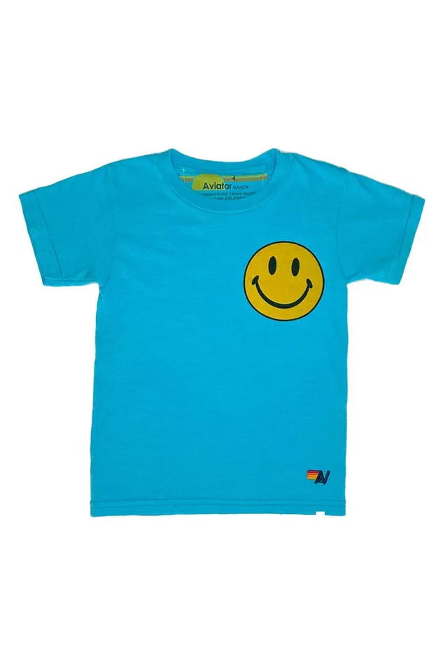 Kids Kids Collection Aviator Nation KID039S SMILEY 2 TEE 8211 NEON BLUE