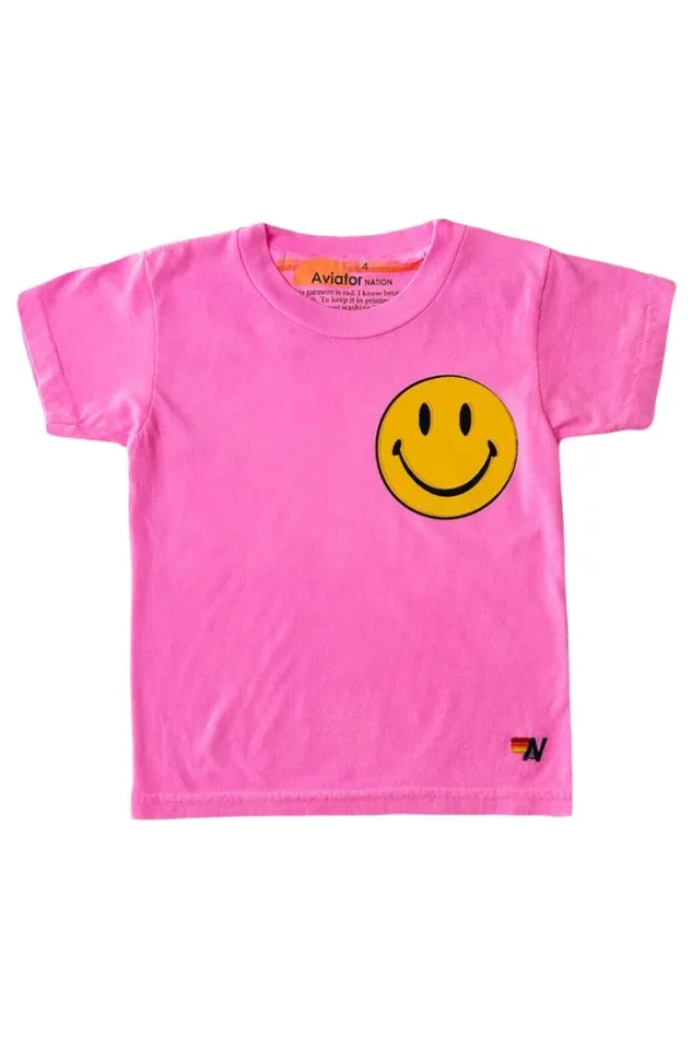 Kids Kids Collection Aviator Nation KID039S SMILEY 2 TEE 8211 NEON PINK