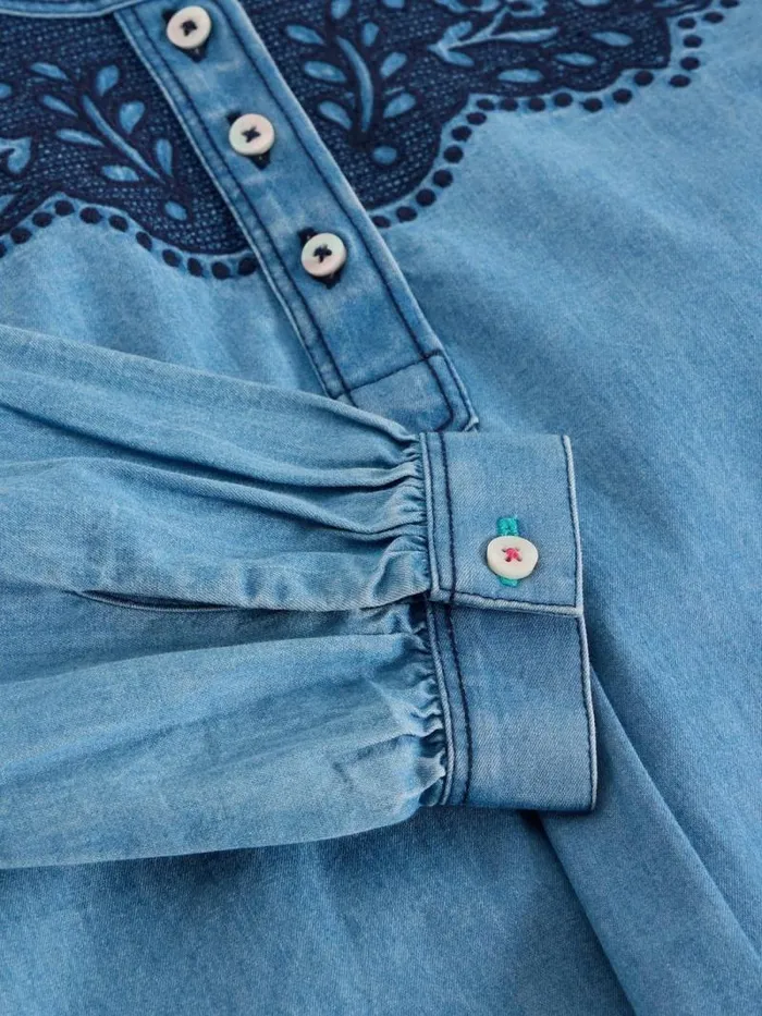 Kids LS Chambray Top Chambray Blue White Stuff Tops
