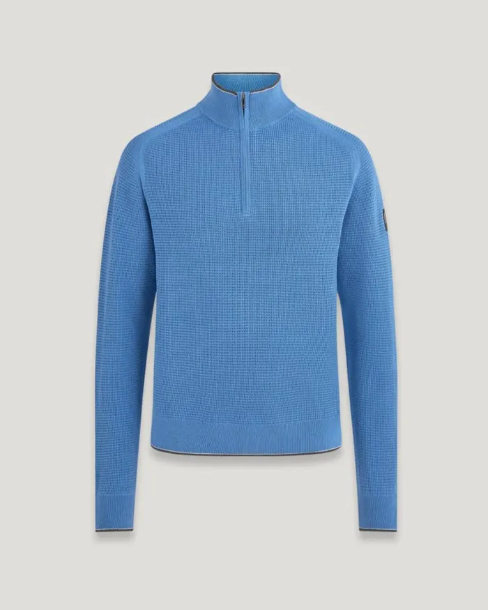 Knitwear Men Belstaff Cole Quarter Zip Jumper Moonlight Blue