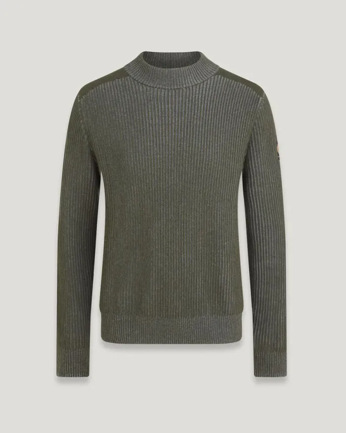 Knitwear Men Belstaff Stanley Mock Neck Jumper Tile Green Mid Grey Heather