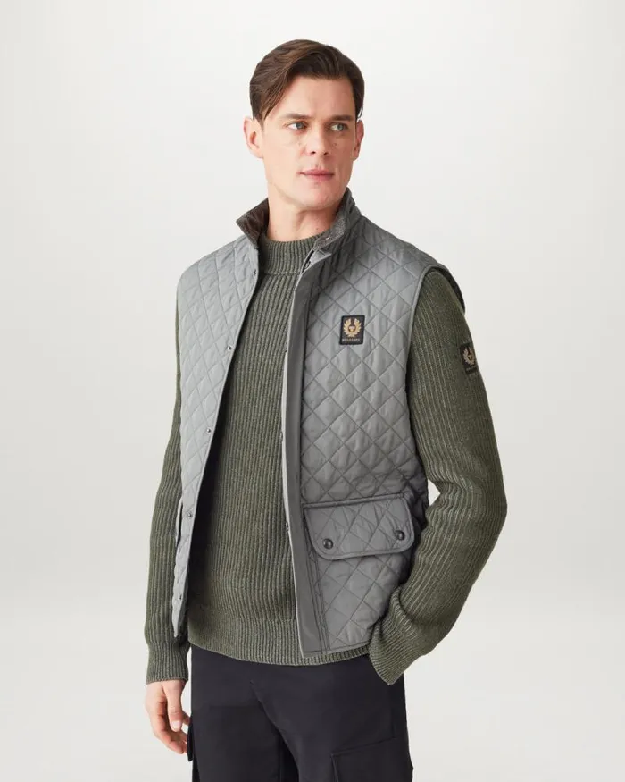 Knitwear Men Belstaff Stanley Mock Neck Jumper Tile Green Mid Grey Heather Knitwear Men Belstaff Stanley Mock Neck Jumper Tile Green Mid Grey Heather