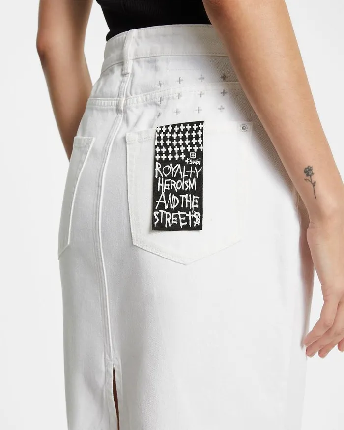 Ksubi Graduate Midi Skirt Blanc Womens Denim Skirts