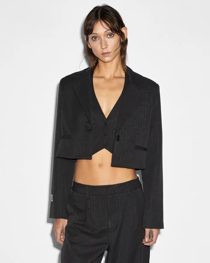 Ksubi London Crop Blazer Pinstripe Womens Jackets
