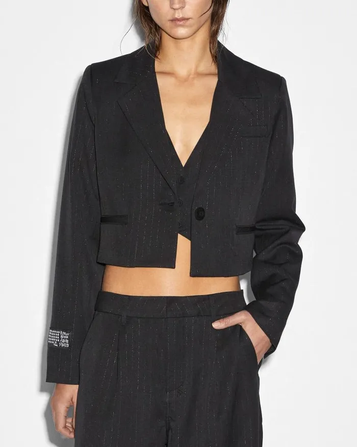 Ksubi London Crop Blazer Pinstripe Womens Jackets