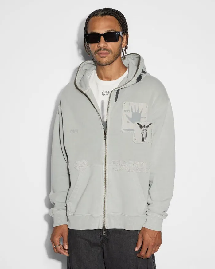 Ksubi Love Tripp Biggie Zip Thru Hoodie Moon Mens Hoodies and Sweatshirts