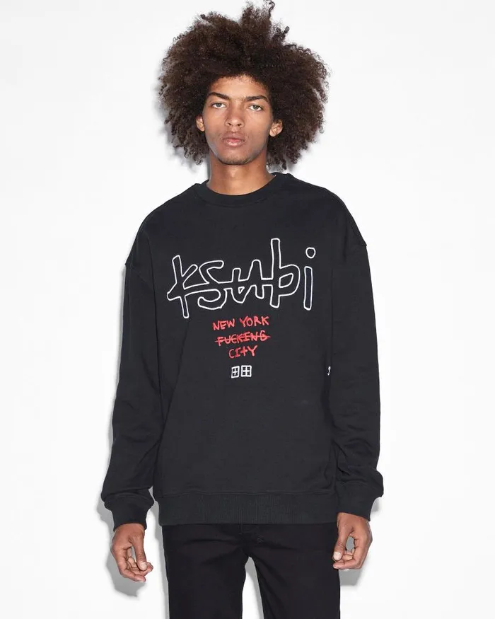 Ksubi Nyc 42154 Biggie Crew Jet Black Mens Sweats
