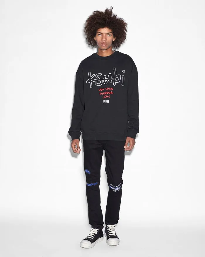Ksubi Nyc 42154 Biggie Crew Jet Black Mens Sweats