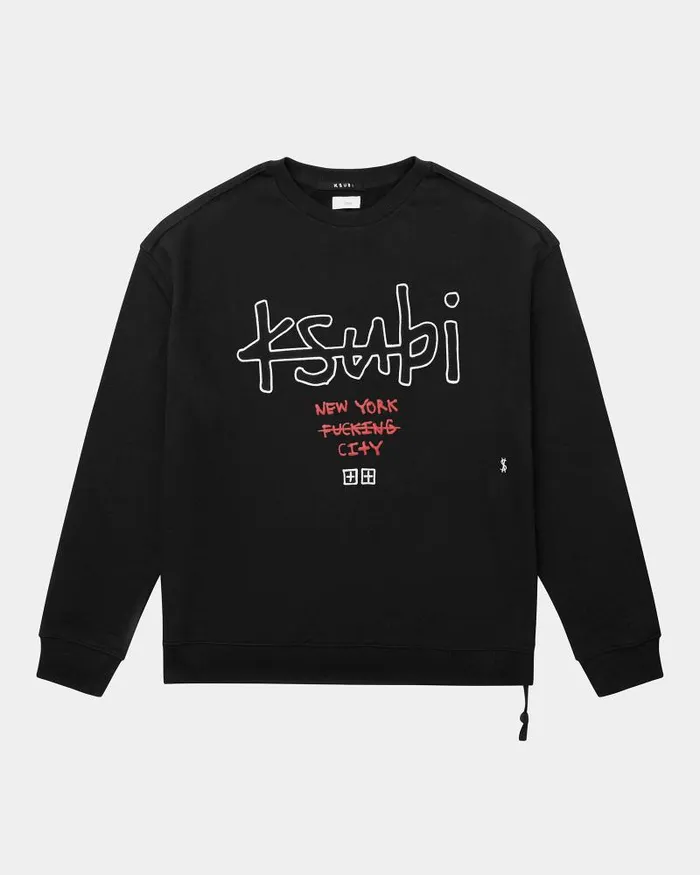 Ksubi Nyc 42154 Biggie Crew Jet Black Mens Sweats