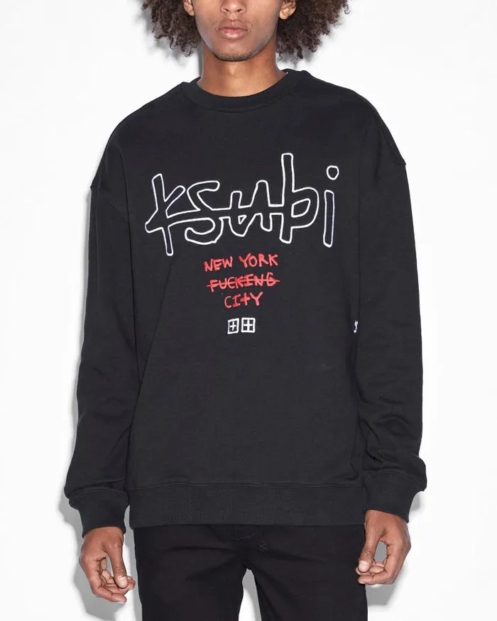 Ksubi Nyc 42154 Biggie Crew Jet Black Mens Sweats