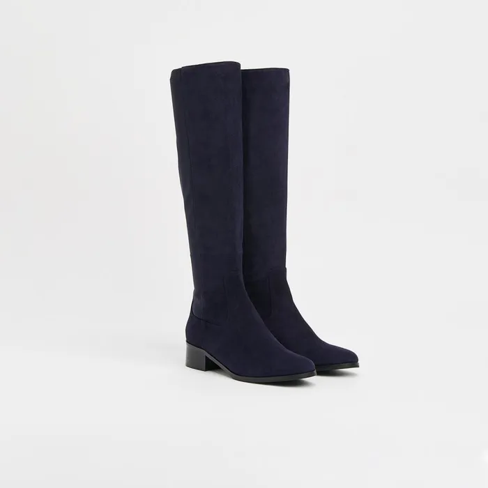 LKBennett Boots Women Bella Navy Suede and Elastic Knee Boots