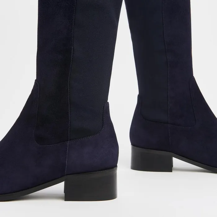 LKBennett Boots Women Bella Navy Suede and Elastic Knee Boots